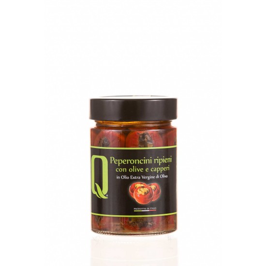 Peperoncini umpluti cu măsline negre, ansoa, capere 350g Peperoncini umpluti cu măsline negre, ansoa, capere 350g
